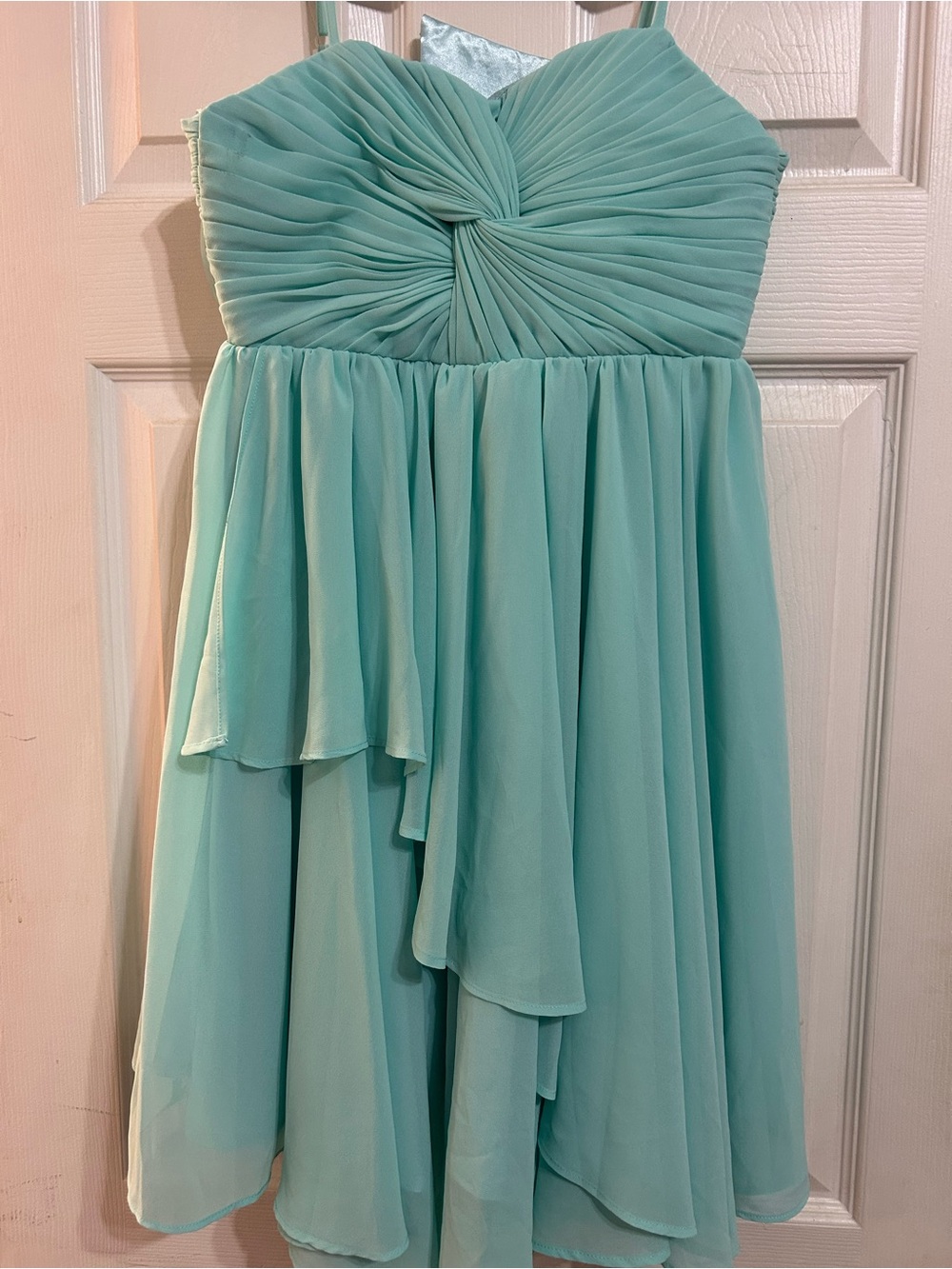 Girls' Mint Chiffon Party Dress - Twisted Bodice